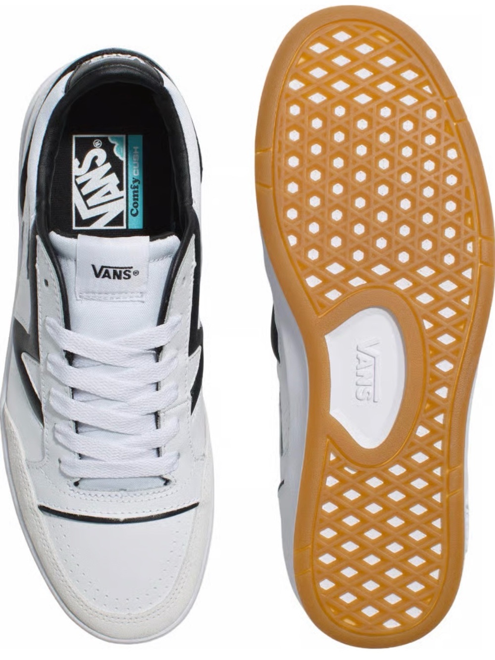 •VANS•WHITE/BLACK LOWLAND COMFYCUSH LOW TOP LACE UP SNEAKER SIZE 9.5 (LlKE NEW)